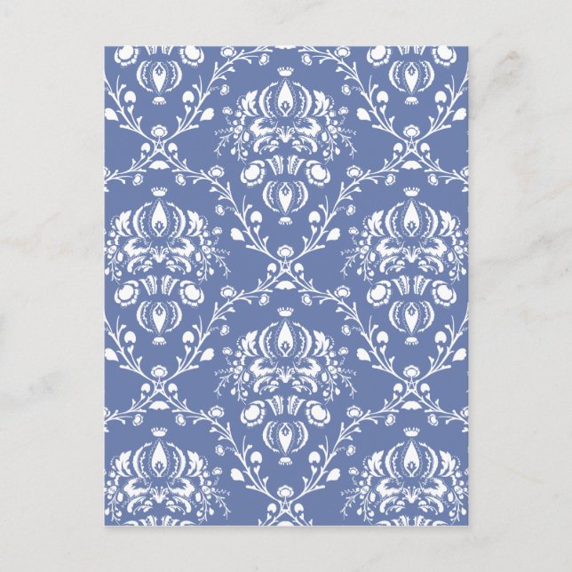 Periwinkle Blue and White Damask Vykort (Framsida)