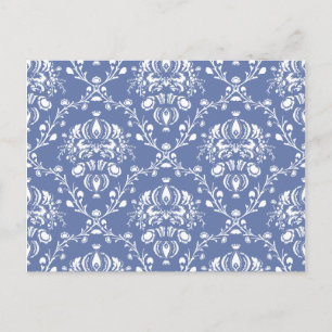 Periwinkle Blue and White Damask Vykort