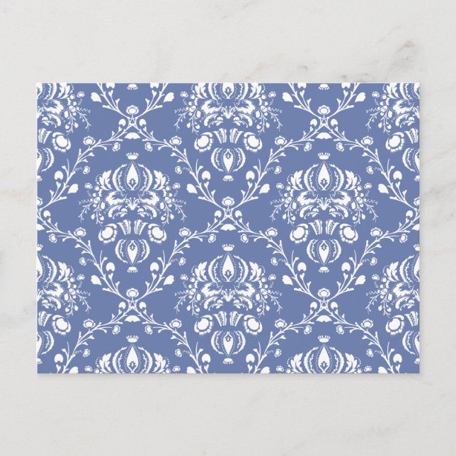 Periwinkle Blue and White Damask Vykort (Framsida)