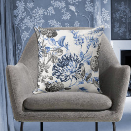 Periwinkle Blue Black White Botanile Blommigt Toil Kudde