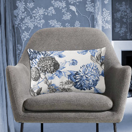 Periwinkle Blue Black & White Botanile Toile Lumbarkudde