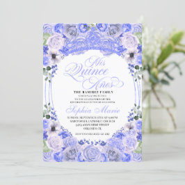 Periwinkle Blue Blommigt Quinceanera Birthday Inbjudningar