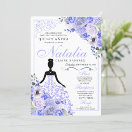 Periwinkle Blue Blommigt Quinceanera Birthday Inbjudningar