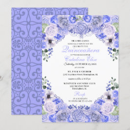 Periwinkle Blue Blommigt Quinceanera Birthday Inbjudningar