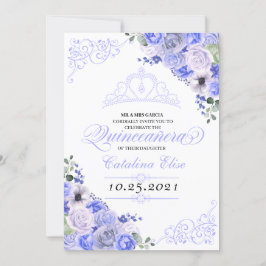 Periwinkle Blue Blommigt Quinceanera Birthday Inbjudningar