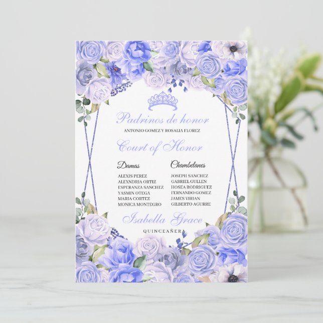 Periwinkle Blue Blommigt Quinceanera Court of Hono Inbjudningar (Stående Fram)