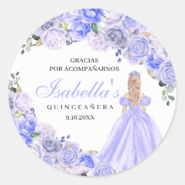 Periwinkle Blue Blommigt Quinceanera Round Sticker Runt Klistermärke