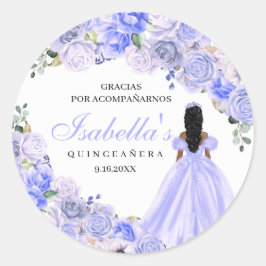 Periwinkle Blue Blommigt Quinceanera Round Sticker Runt Klistermärke