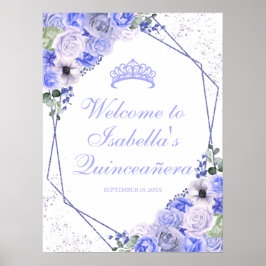 Periwinkle Blue Blommigt Quinceanera Välkomsttecke Poster