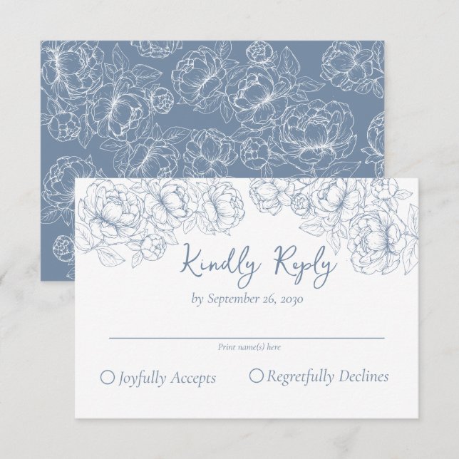 Periwinkle Blue Boho Romantic Blommigt Bröllop OSA Kort (Fram/baksida)