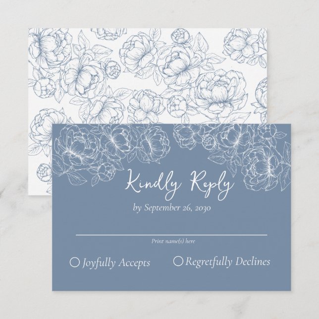 Periwinkle Blue Boho Romantic Blommigt Bröllop OSA Kort (Fram/baksida)