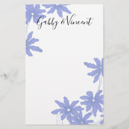 Periwinkle Blue-Daisy på vita Bröllop Brevpapper