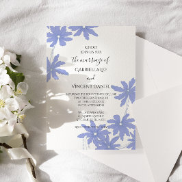 Periwinkle Blue-Daisy på vita Bröllop Inbjudningar
