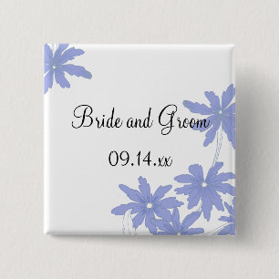 Periwinkle Blue-Daisy på vita Bröllop Knapp