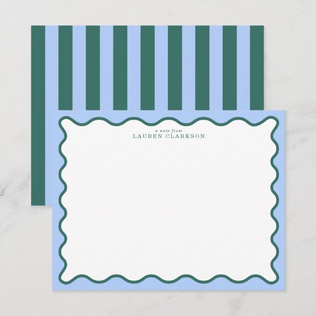 Periwinkle Blue & Deep Teal Wavy Note Card Inbjudningar (Fram/baksida)