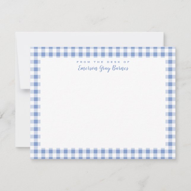 Periwinkle Blue Gingham Personal Stationery Card Tack Kort (Framsida)