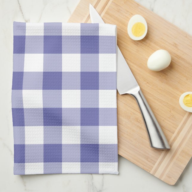 Periwinkle Blue Gingham Trendig Check Pput Mönster Kökshandduk (Vikt i Fjärdedel)
