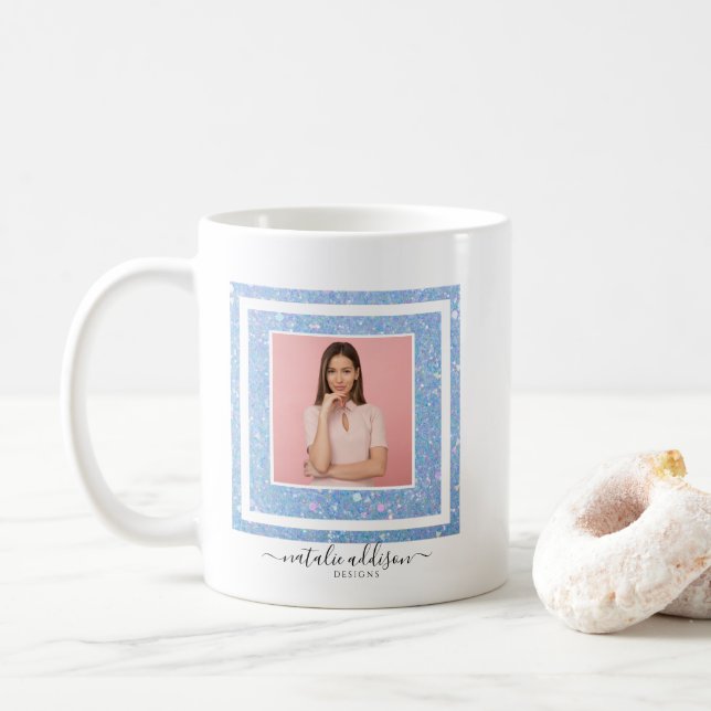 Periwinkle Blue Glitter Photo & QR Code Coffee Mug Kaffemugg (Med munk)