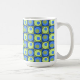 Periwinkle Blue Grönt Square Dot Geometric Mönster Kaffemugg