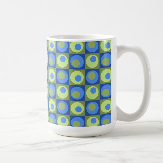Periwinkle Blue Grönt Square Dot Geometric Mönster Kaffemugg (Höger)