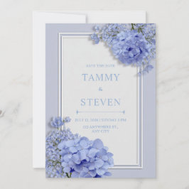 Periwinkle Blue Hydrangea Botanical Frame Wedding Inbjudningar