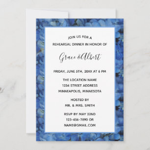 Periwinkle Blue Hydrangeas Rehearsal Middag Inbjudningar
