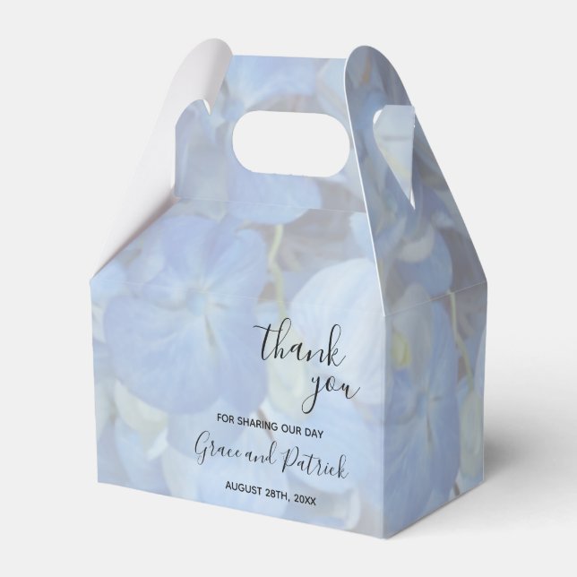 Periwinkle Blue Hydrangeas Wedor Favor Box Presentaskar (Framsidan Sidan)