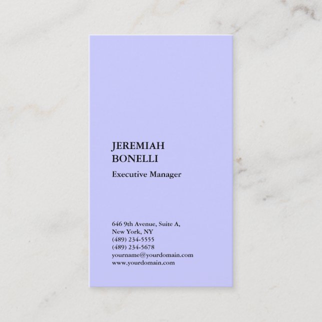Periwinkle blue minimalist modern premie silke visitkort (Framsida)