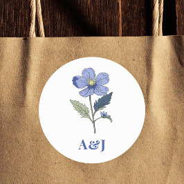 Periwinkle Blue Modern Blommigt Bröllop Runt Klistermärke