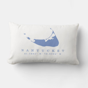Periwinkle Blue Nantucket Karta med koordinater Lumbarkudde