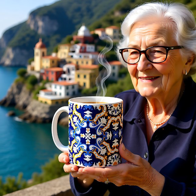💙 periwinkle, blue och gult Azulejos Kaffemugg (💙💛 periwinkle, blue and yellow Azulejos Coffee Mug)