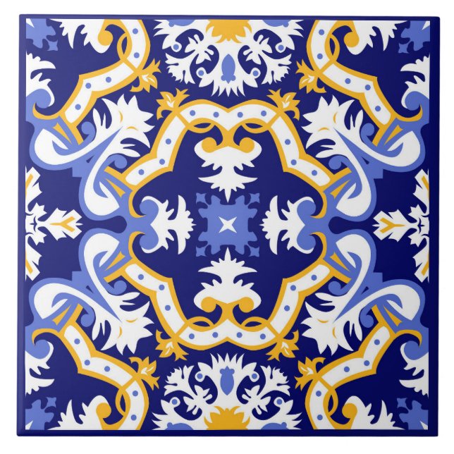 💙 periwinkle, blue och gult Azulejos Kakelplatta (Framsidan)