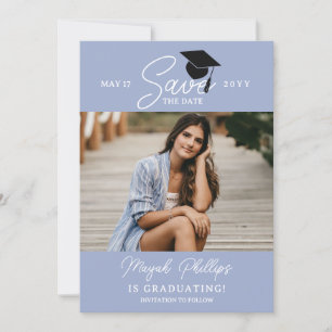 Periwinkle Blue Typography Photo Studenten Spara Datumet