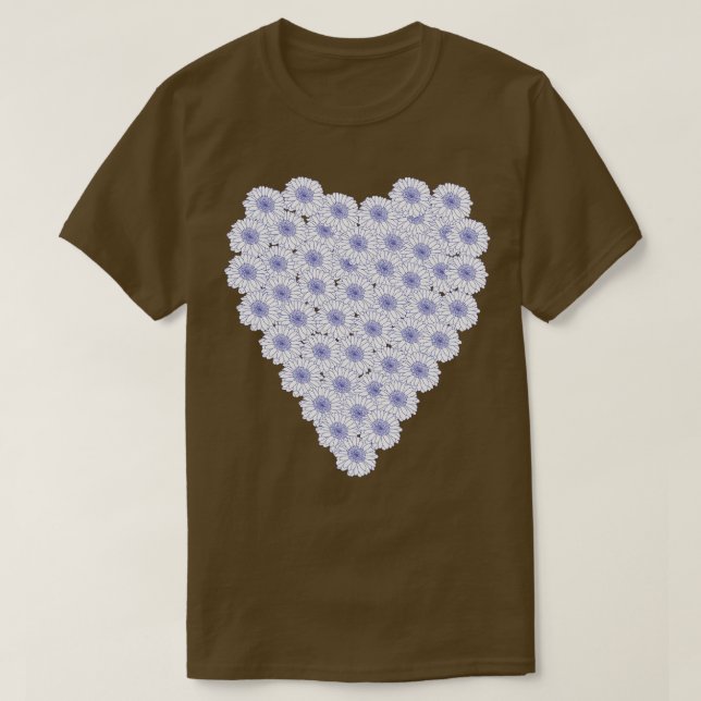 Periwinkle Blue - White Blommigt Heart- Valentines T Shirt (Design framsida)