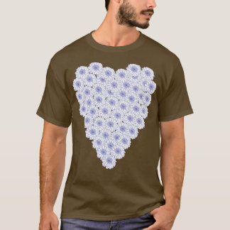 Periwinkle Blue - White Blommigt Heart- Valentines T Shirt