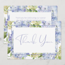 Periwinkle Blue White Hydrangeas Bröllop Tack Kort