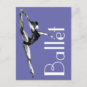 Periwinkle Bold Black, White Watercolor Ballerina Vykort