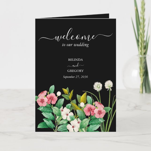 Periwinkle Bröllop Black Order of Service Program (Framsida)