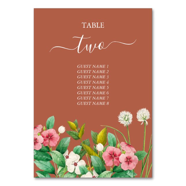 Periwinkle Burnt Orange Terracotta Bröllop Bordsnummer (Framsidan)