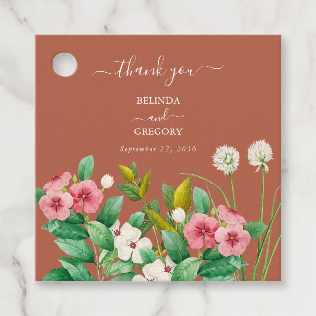 Periwinkle Burnt Orange Terracotta Bröllop Gåvor Etiketter (Framsida)