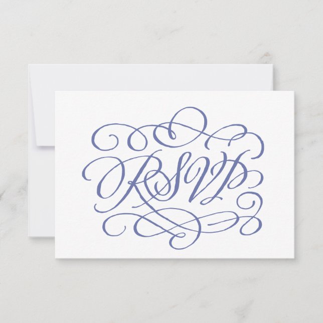Periwinkle Calligraphy Bröllop Måltider OSA kort (Framsida)