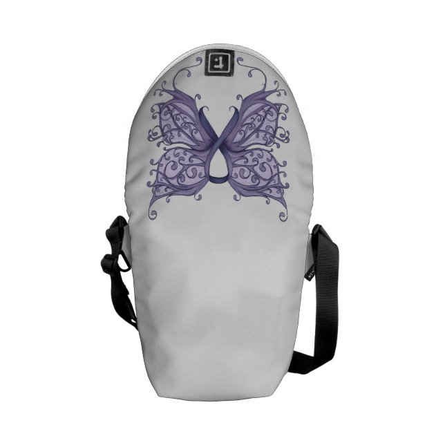 Periwinkle Cancer Ribbon med Butterfly Vingar Messenger Bag (Öppen Baksida)