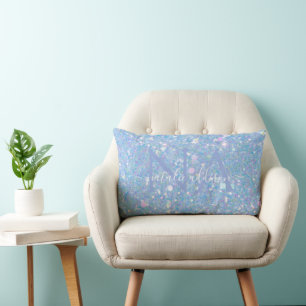 Periwinkle Chunky Glitter Monogram Pillow Lumbarkudde
