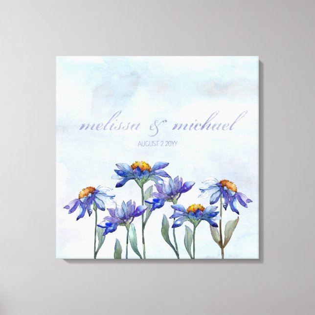 Periwinkle Daisy Watercolor Typography Bröllop Canvastryck (Framsida)