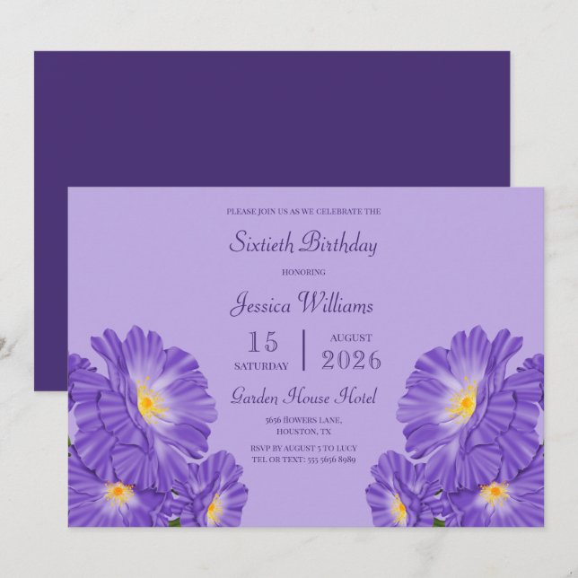 Periwinkle Decoration 60th Birthday Inbjudningar (Fram/baksida)
