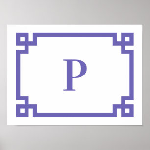 Periwinkle Dekorativ Grekisk Nyckel Kant Monogram Poster