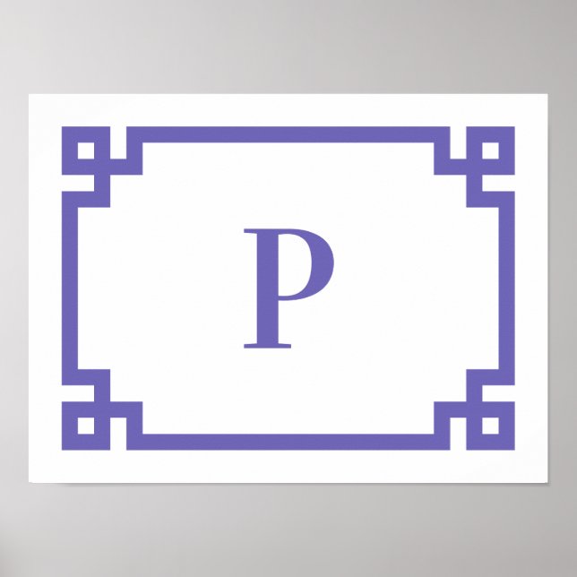 Periwinkle Dekorativ Grekisk Nyckel Kant Monogram Poster (Framsidan)
