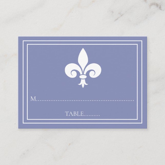 Periwinkle Fleur de Lis Bröllop ortkort Placeringskort (Framsida)