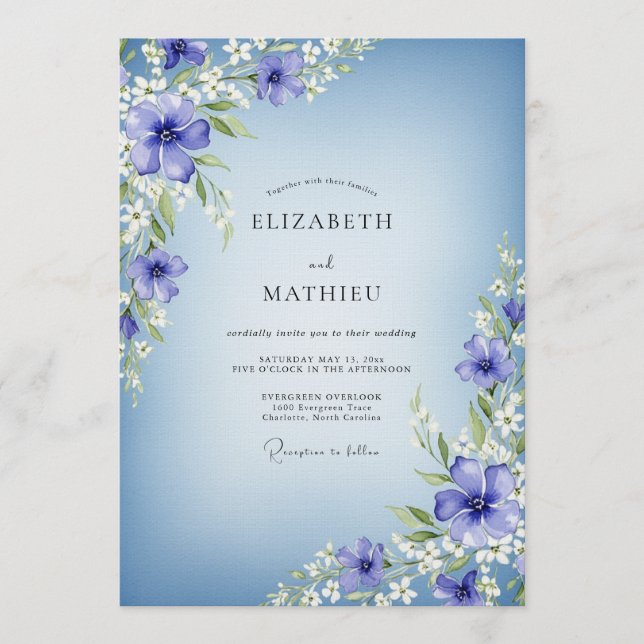 Periwinkle Floral Enchantment Wedding Inbjudningar (Framsida)