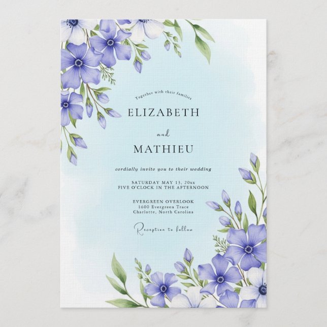 Periwinkle Floral Whimsy Wedding Inbjudningar (Framsida)